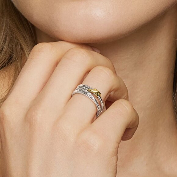 DAVID YURMAN Crossover Ring 925 Sterling Silver 18K Yellow Gold Size 8 - Picture 3 of 5